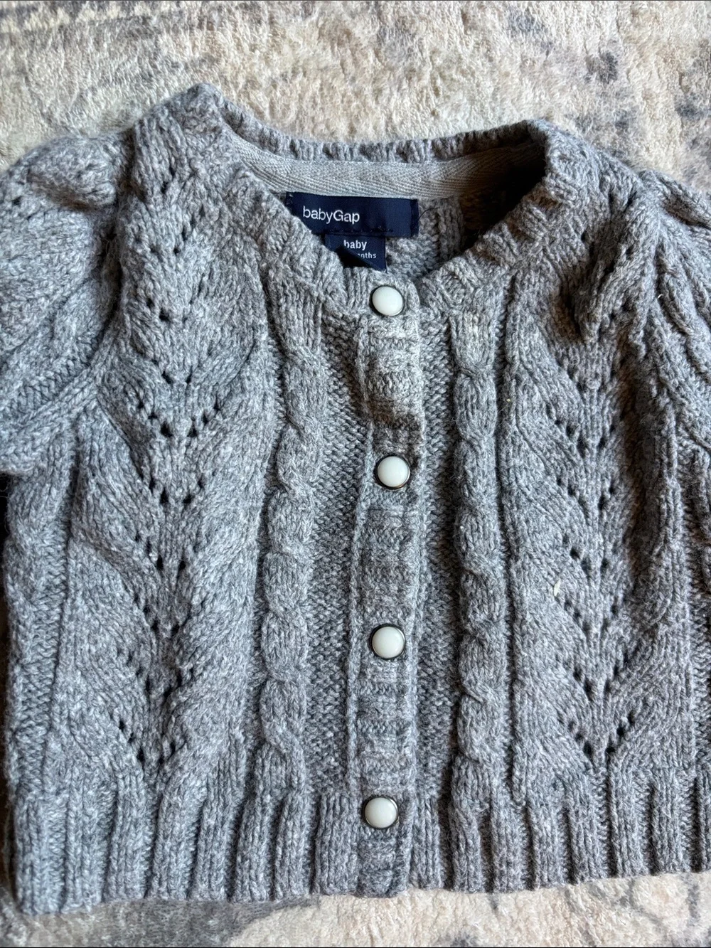 GAP BabyGap Heather Gray Cable Knit Button Cardigan
